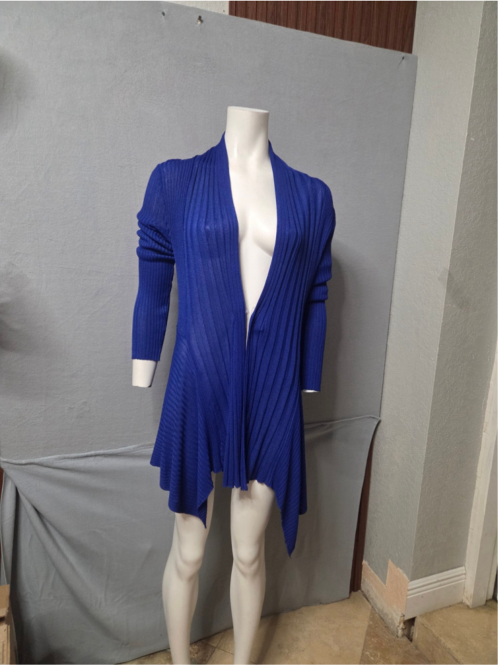 Women's Esmoda U.S.A. Blue Ribbed Knit Open Front Cardigan Size 1x